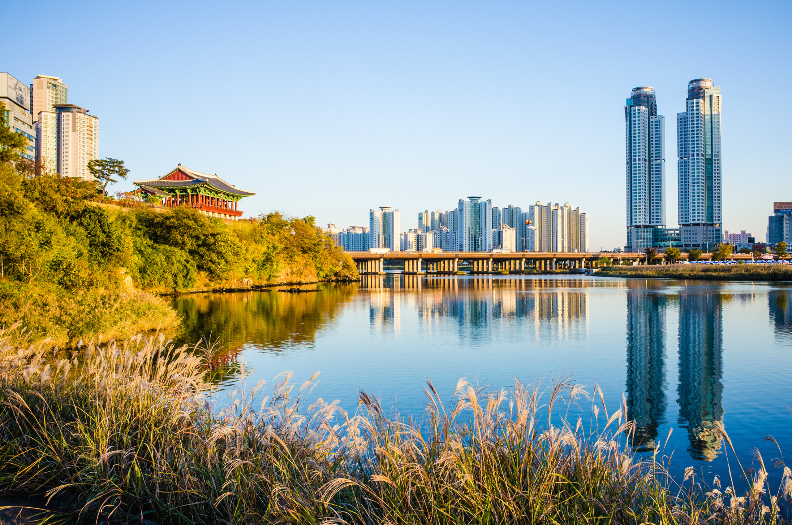 Buildings by Lake